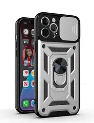 Enhanced Armor Stand Holder Phone Case with Car Ring and Camera Lens Protector - Galaxy S21 Ultra (Silver)