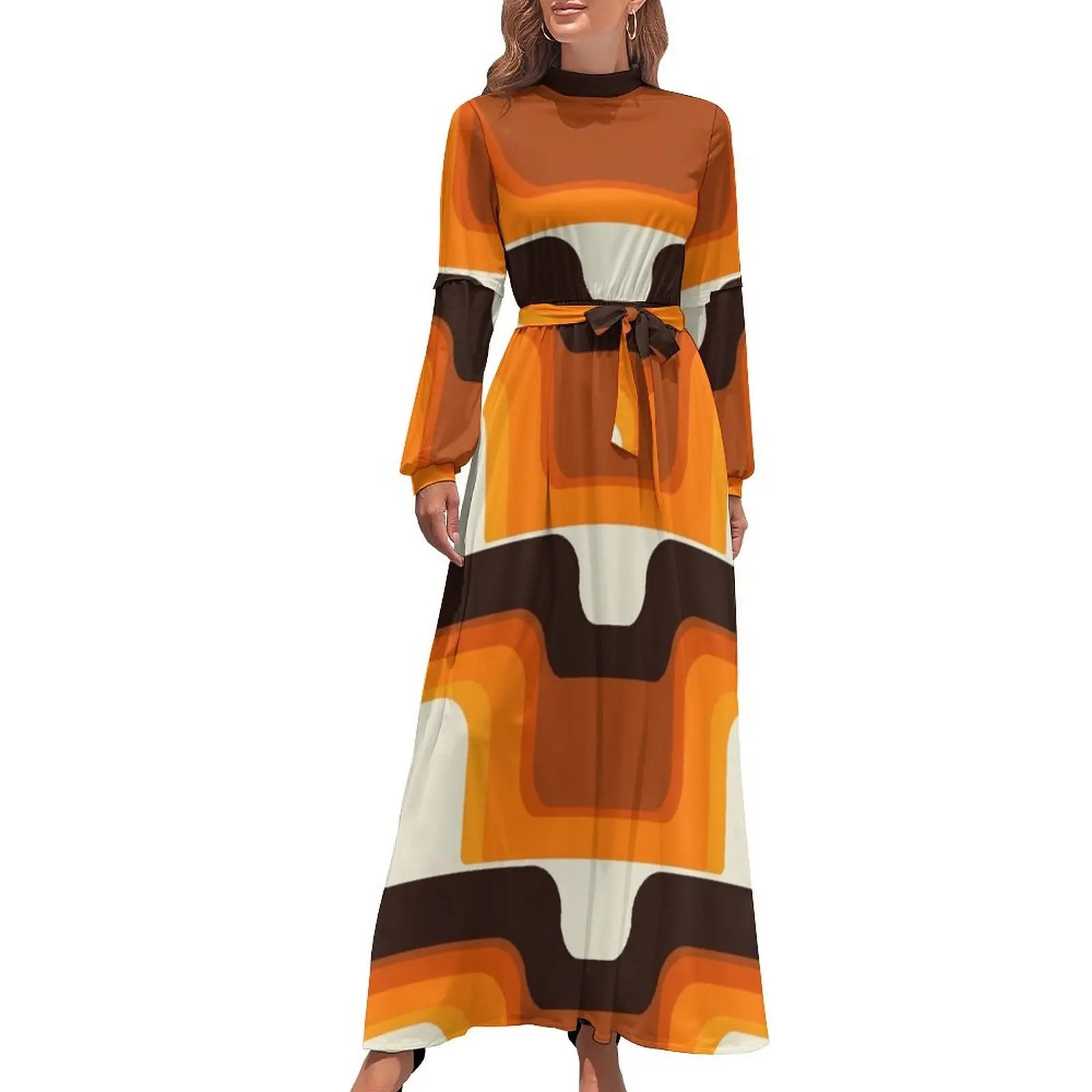 thumbnail image 1 of Vestido largo naranja de mediados de siglo con estilo moderno de los años 70, vestidos para mujer, vestidos para mujer, verano 2024, vestidos elegantes para mujer, 1 of 5