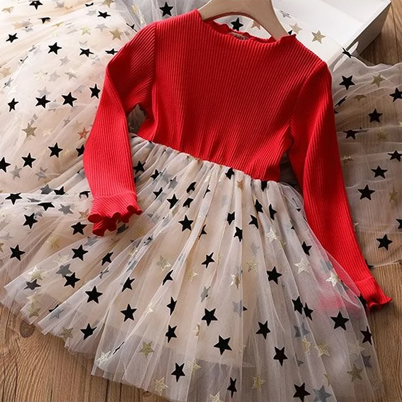 Autumn Girl Long Sleeve Dress Babi Kids Polka Dots Dessses For Girls Children Christmas Clothes Girls Birthday Princess Vestido