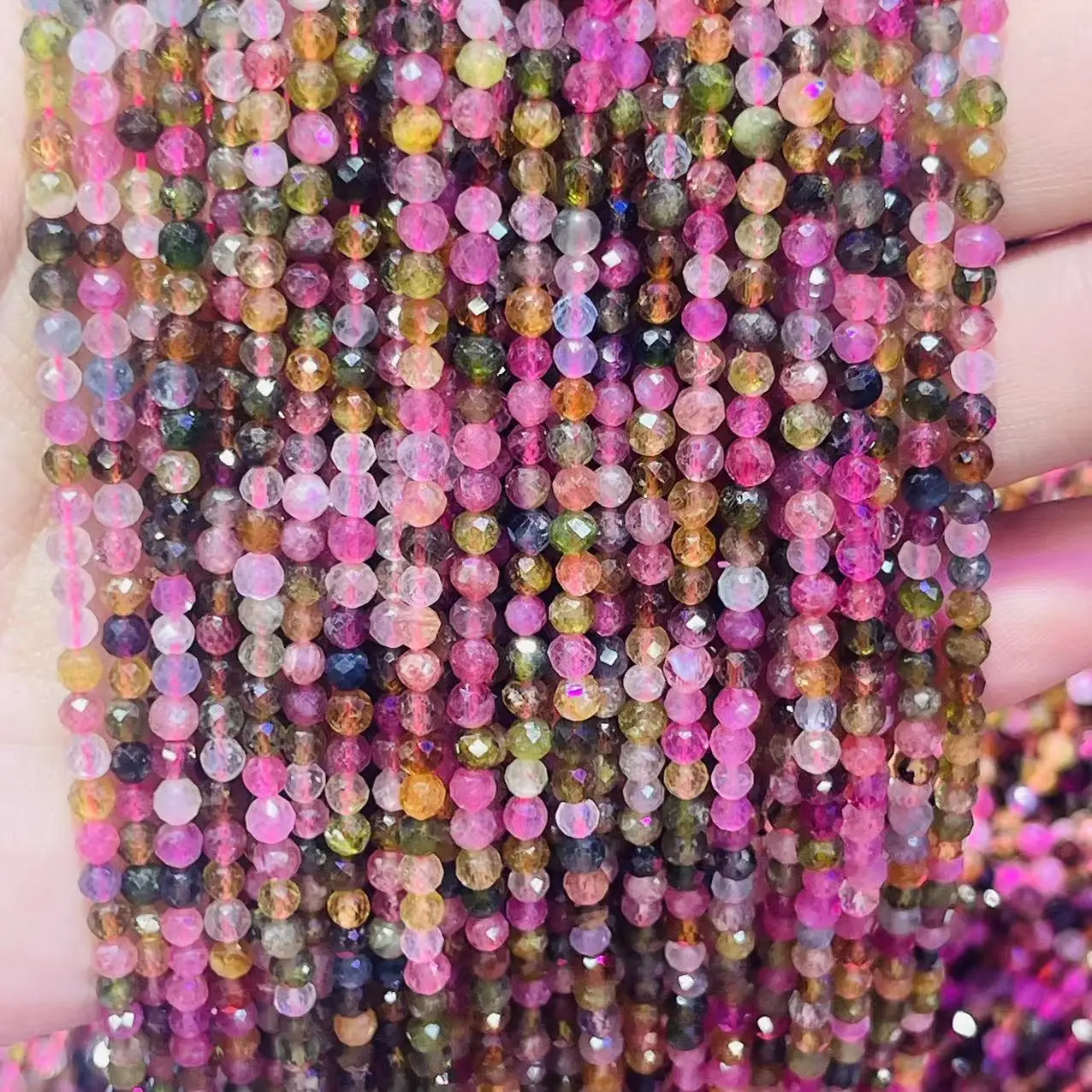 PINK TOURMALINE 3mm High Grade Faceted Gemstone Beads Strand