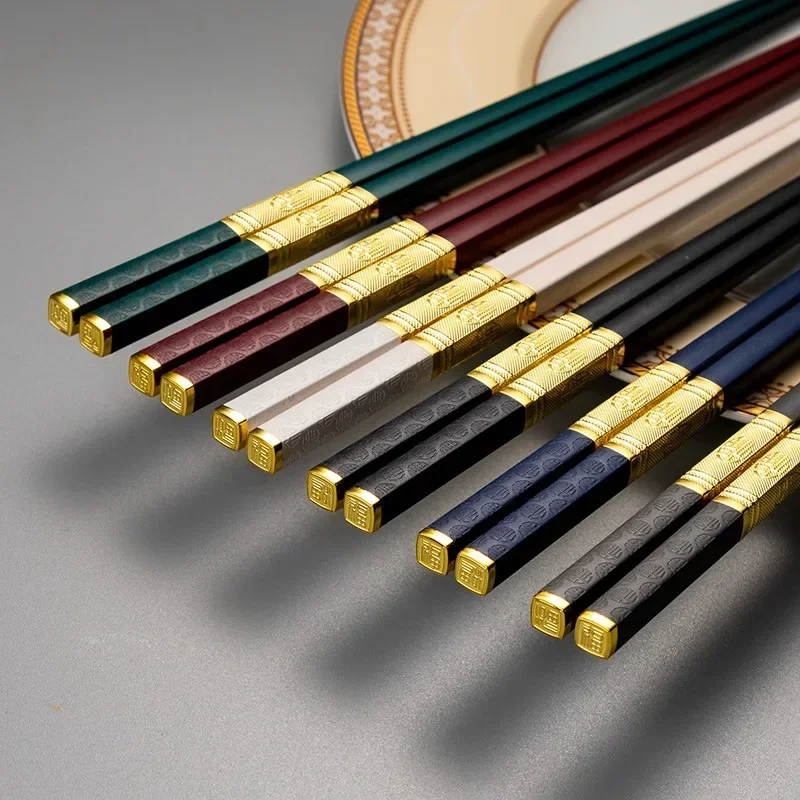 Authentic 25cm Chinese Chopsticks Sushi Sticks Set, 1 Pair Reusable Chopsticks, Healthy Alloy Tableware for Asian Cuisine