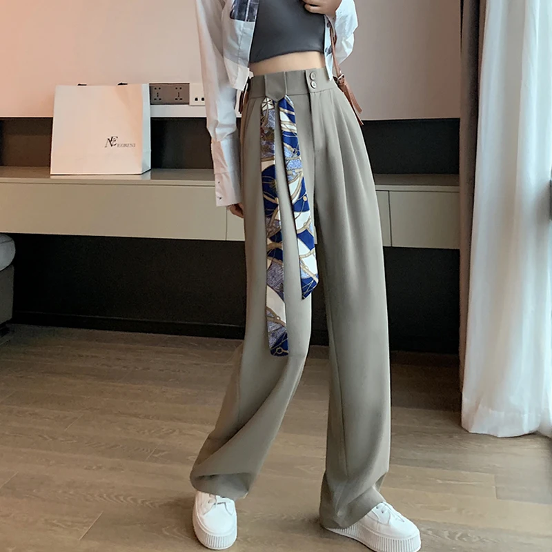 White High Waisted Pants for Women Spring 2023 New Korean Fashion Button Up  Wide Leg Pants Office Ladies Casual Pants - AliExpress