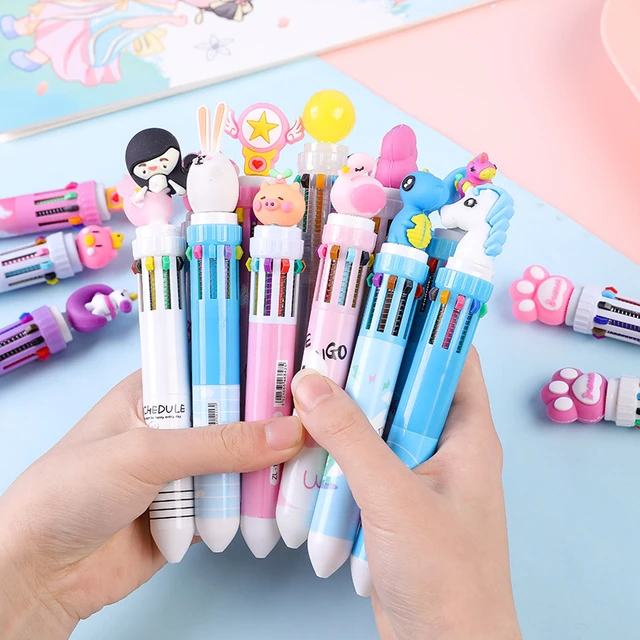 School Office Supply Stationery  Pen Multicolored Ballpoint - 10 Colors  Cute Cartoon - Aliexpress