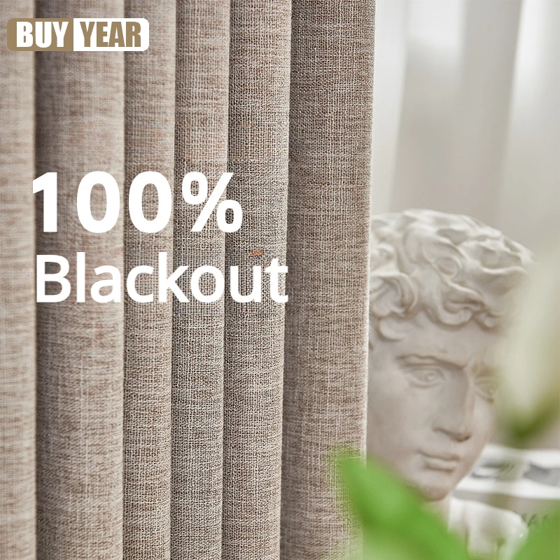 

Japanese Simple New Style Fully Blackout Bamboo Linen Curtains for Living Dining Room Bedroom Customized Finished Products