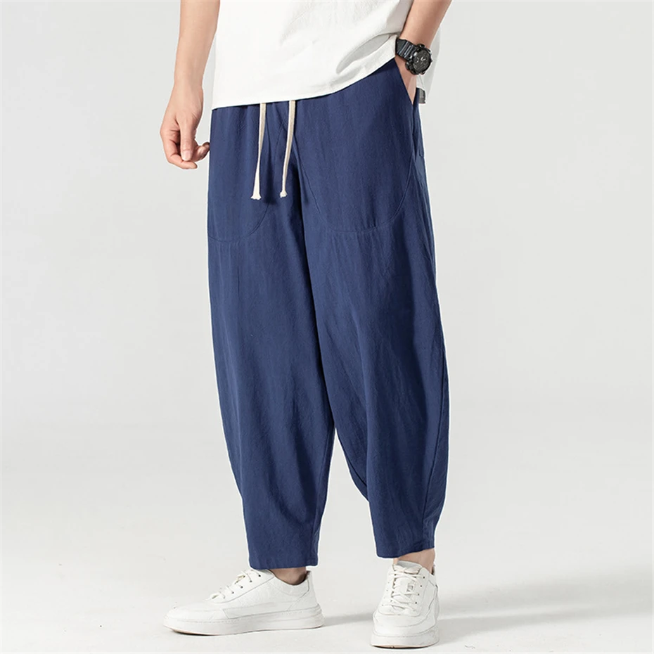 Linen Pants Men Baggy Pants Plus Size 9XL Summer Ankle-length Pants Male Solid Color Bottom Big Size 9XL - Image 4