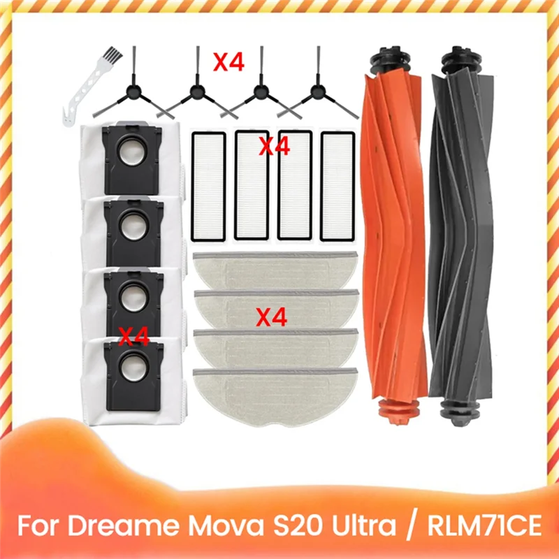 B89B-19PCS Vacuum Cleaner Accessories Main Side Brushes Mop Pads Filters Dust Bags For Dreame Mova S20 Ultra/RLM71CE