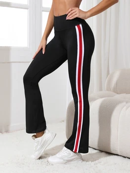 1-piece set of women's casual color blocked bell bottom pants with high waist and abdominal compression sports leggings 1