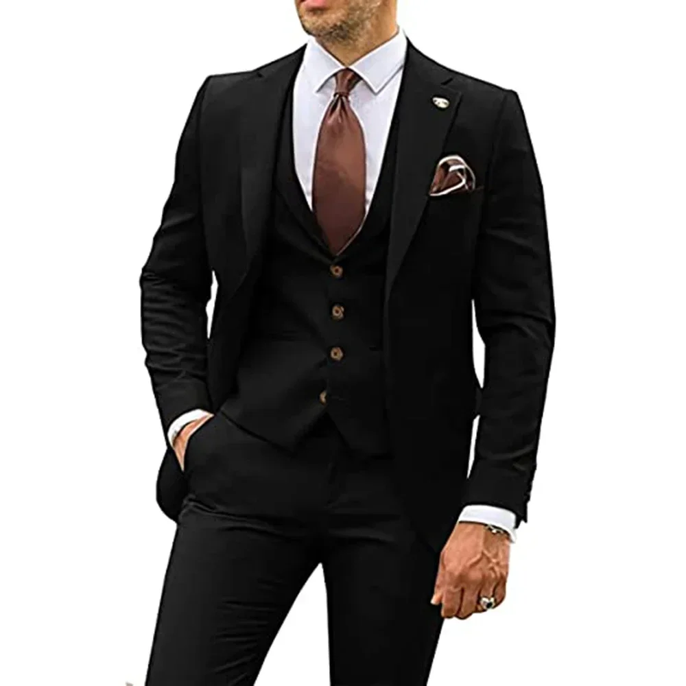 Male Suit Party Business Casual Groom Tuxedos Jacket Sets Notched Lapel 3 Piece （Blazer + Vest + Pants）Slim Fit Costume Homme
