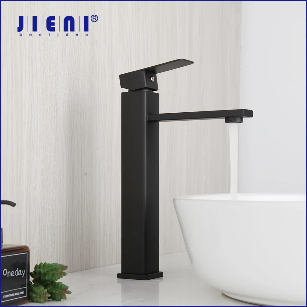 

JIENI Black Bathroom Basin Faucet Deck Mount Bright Chrome Brush Nickel Washing Basin Sink Mixer Faucet Hot & Cold Water Mixer