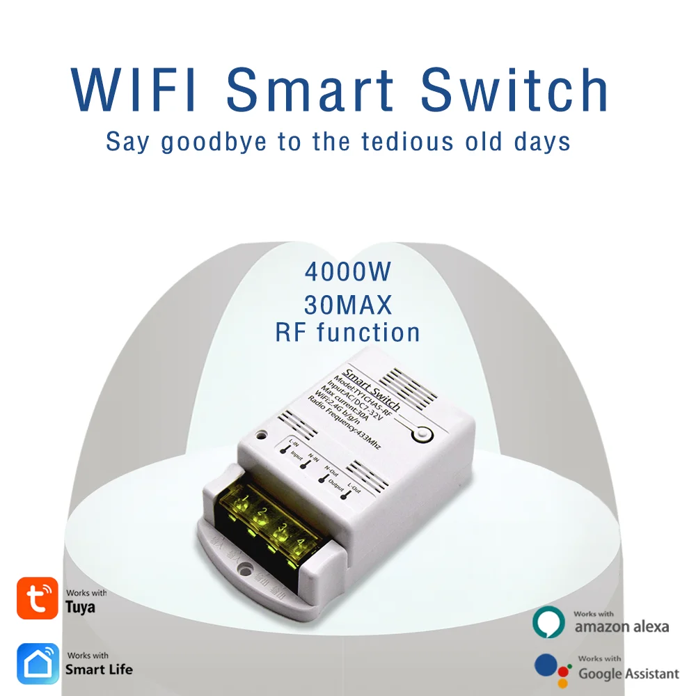 Tuya 30a 4000w Módulo Switches Wifi Trabalho de Relé Interruptor Inteligente com Alexa Google Home Control ac dc 732v ac 85250v - Image 2