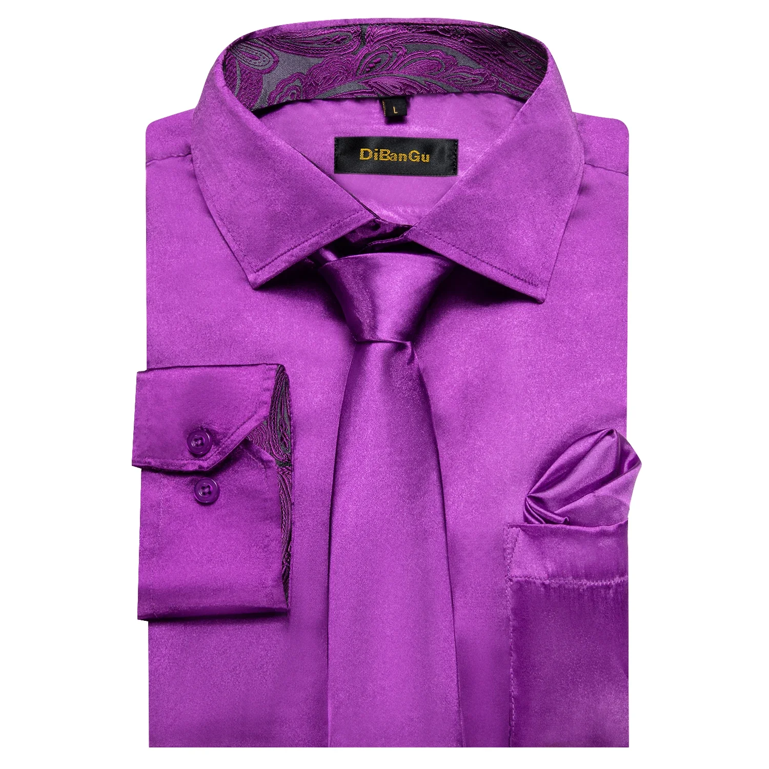 Men's Purple Satin Luxury Dress Shirts Silk Smooth Soild Wedding Party Social Tuxedo Prom Shirt Long Sleeve Top Casual Men Cloth