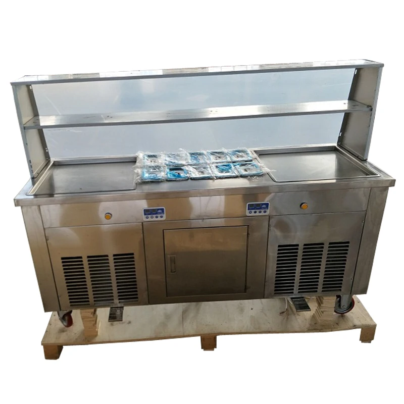 

Thailand Double square pans roll Fried Ice Cream Maker/Making machine with display case (free shipping by sea)