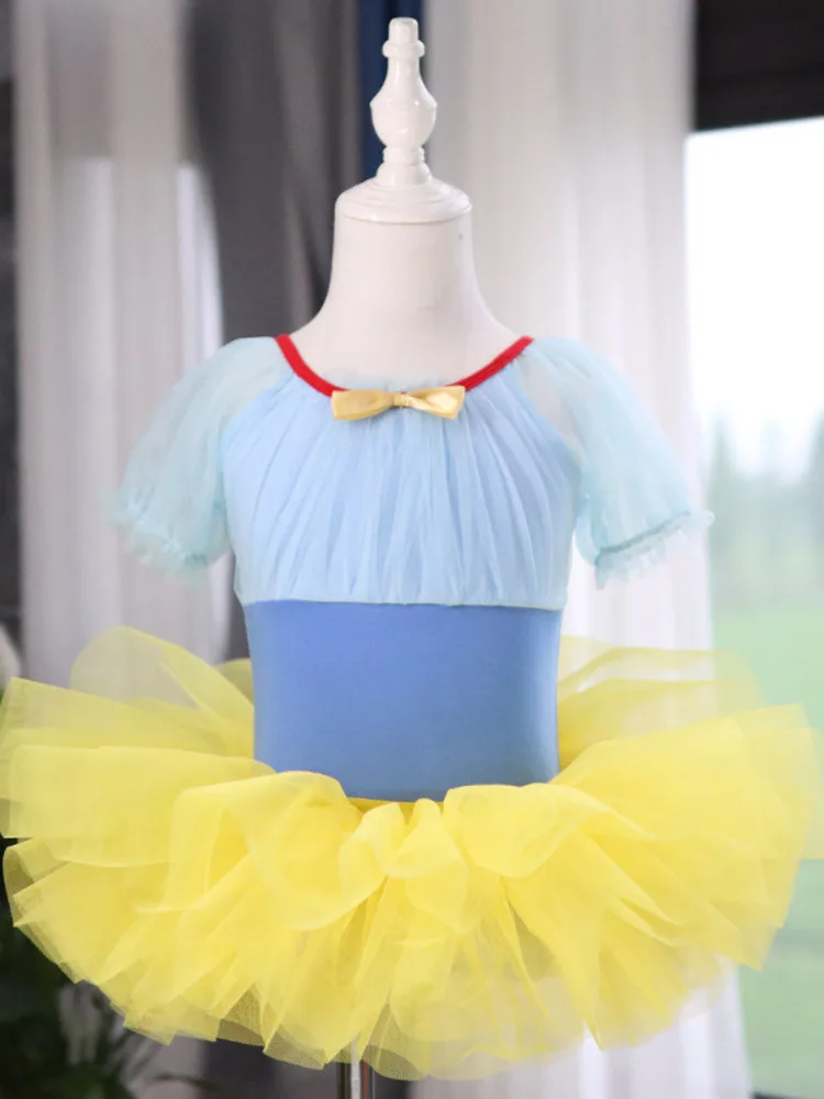 

Mesh Patchwork Ballet Tights Girl Suit Line Dance Puff Sleeve Latin Clothes Slim Fit Tutu Modern Kids Costume Classical Rompers