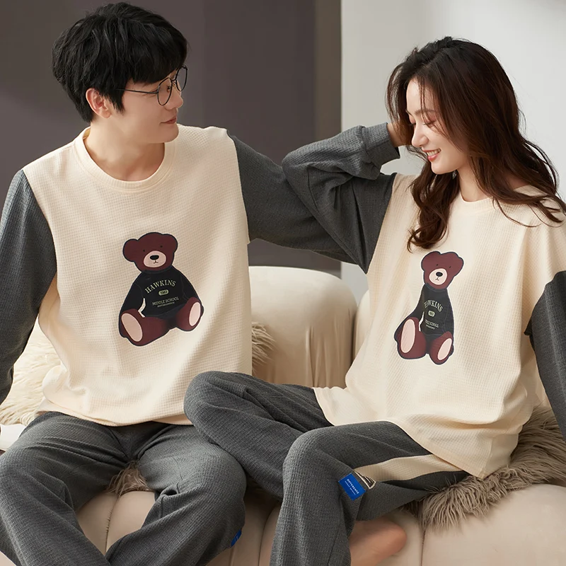 Spring Autumn New Cotton Couple Long-sleeved Men's Pyjamas Pajamas Set Casual Male Sleepwear Pyjamas Night Pijamas 3XL Homewear