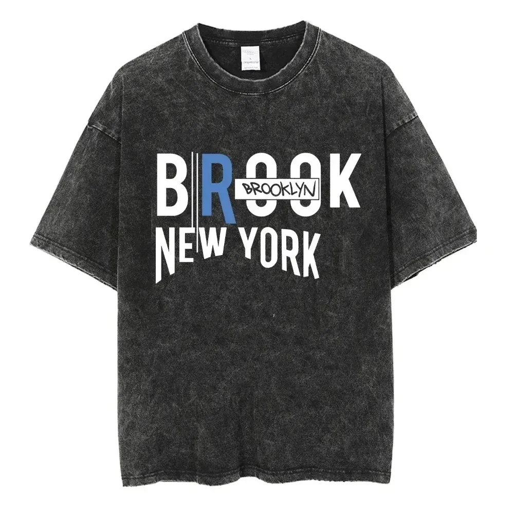 

Gothic Brooklyn Tshirt Vintage Y2k T-Shirts Letter Print Tshirt Washed Tshirts Retro Short-sleeved Tee Summer Causal T Shirt