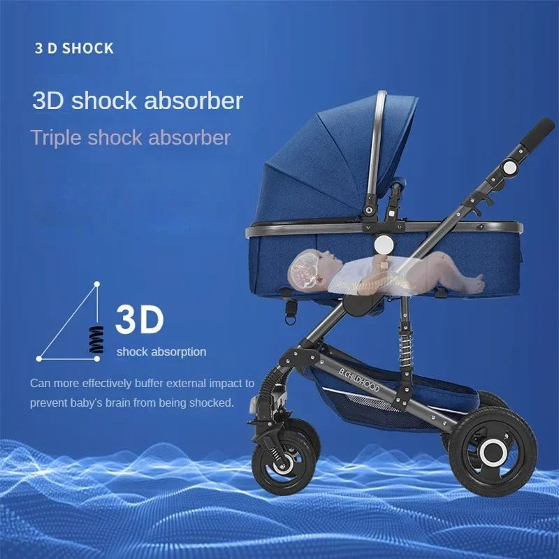 3In1 Baby Stroller with car seat Foldable Children's Stroller Shock-absorbing Baby Carriage Removable Sleeping Basket 3