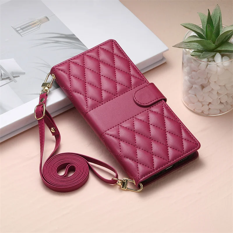 Elegant Leather Wallet Phone Case with Long Lanyard