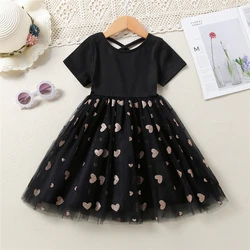 1 6y crianças roupas meninas vestidos primavera verão bebê sólido amor malha retalhos vestido 2022 novo manga curta roupas infantis