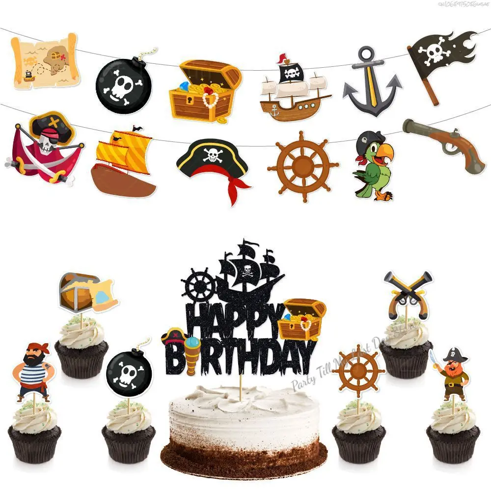 Piraten kuchendeckel, 53 Stück Birthday Kuchenaufsatz, Piraten Kuchen Topper, Birthday Cake