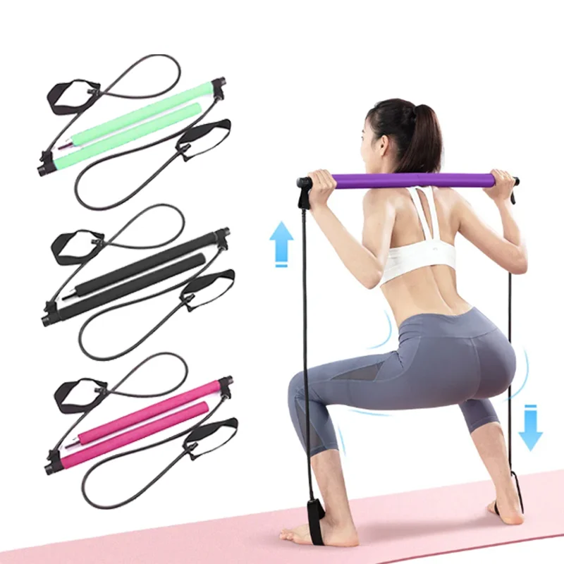 Pilates Fitness Bar Multifunctional Pilates Bar Combination Fitness Bar Yoga Chest Expansion Tension Rope Back Trainer Elastic Rope Stretching Belt
