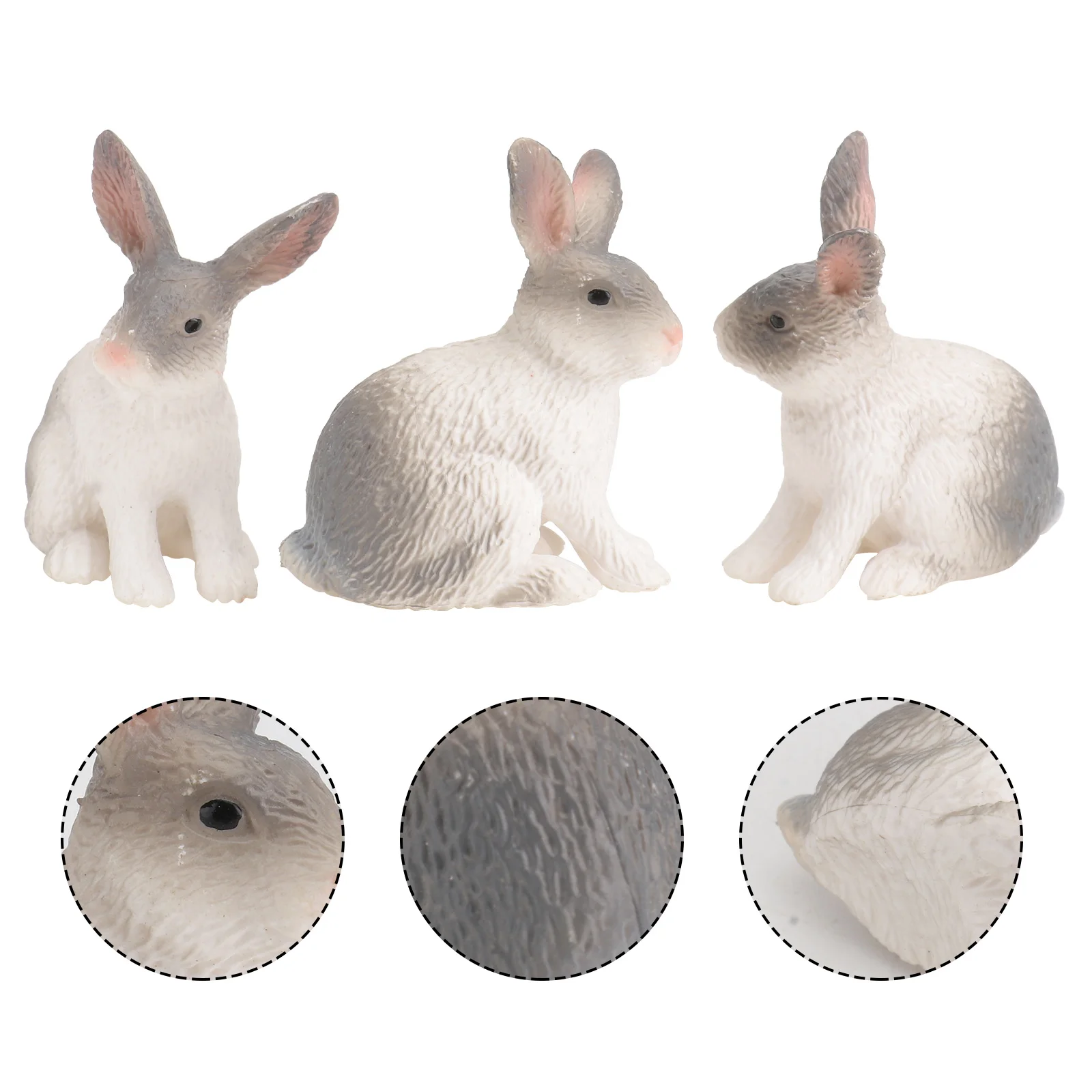 

3 Pcs Rabbit Decorative Ornaments Toy Early Education Props Bunny Models Animal Children Cognitive Simulated Toys