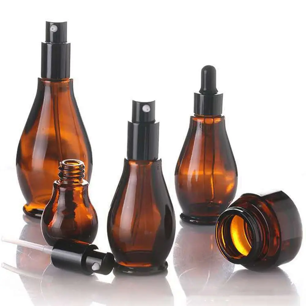 Empty Spray Bottle Amber Glass Travel Refillable Portable Refillable Shampoo Perfume Liquid Atomizer Empty Dropper Bottles Pump