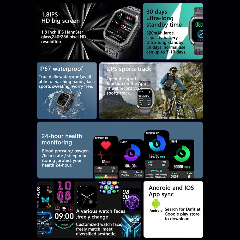 KR06 Ʈ ġ  1.8 ġ IPS HD ߿  GPS   ȭ    ġ  Smartwatch.