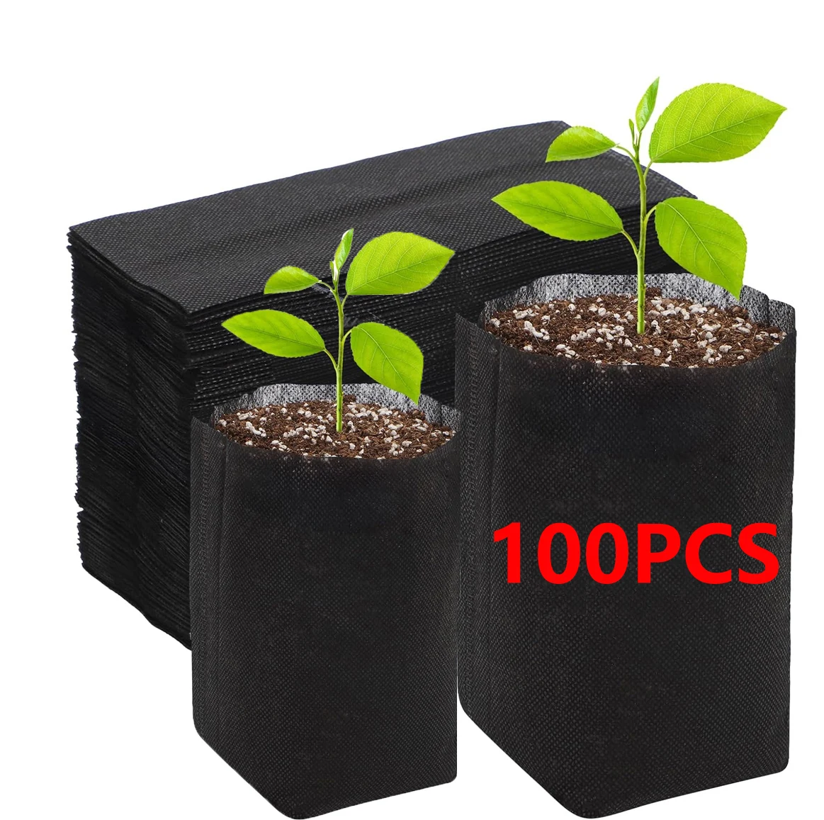 100-Piece Eco-friendly Non-Woven Fabric Seedling Bags-Thickened, Black Planting Pots For Flowers & Trees, Ideal For Green