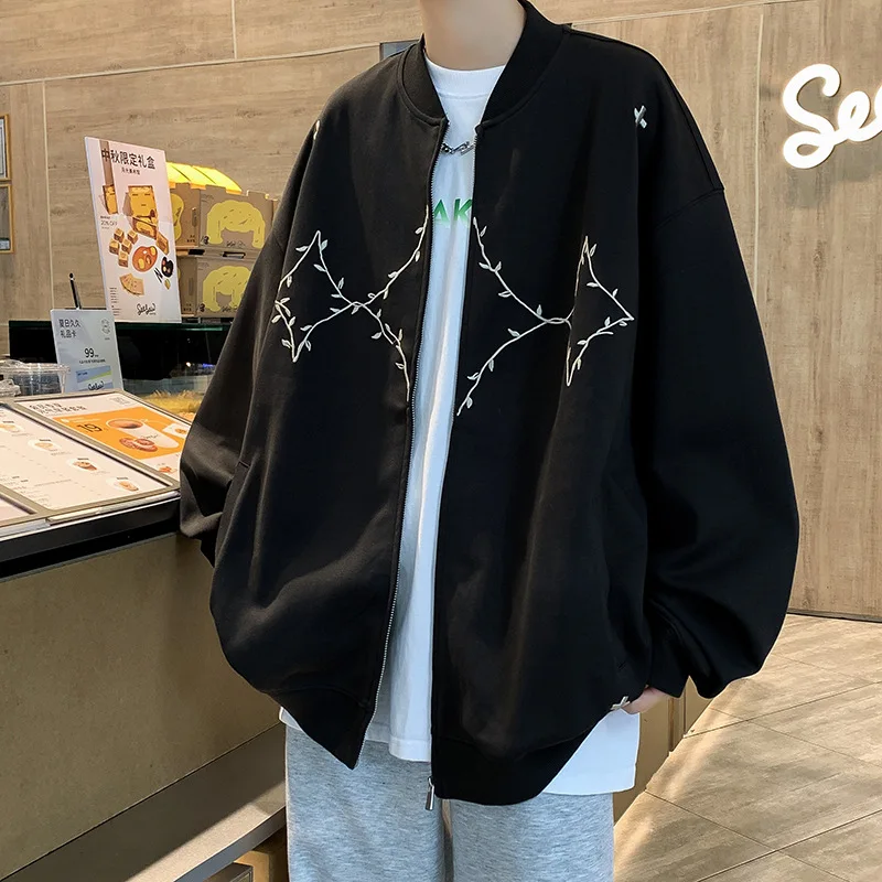 

Suede Embroidered Fashionable Standing Neck Baseball Jacket Loose Trendy Oversized Hoodie Couple Jacket for Autumn Winter 2023