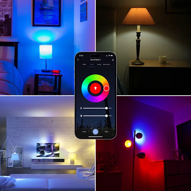 MeeGoo Tuya 블루투스 LED 전구 디밍 가능 E27 E26 B22 110-220V RGBCW 색상 변경 램프 스마트 라이프 앱 그룹 제어 음악 리듬