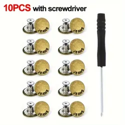10-Piece Removable Metal Button Kit - No-Sew Screw-On Jean Fasteners (F)