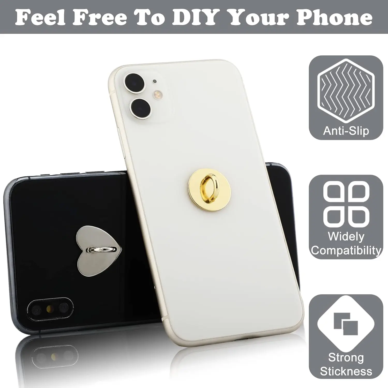 Adhesive Metal Heart Phone Charm Holder Mobile Phone Case Finger Ring Stand Hooks Buckle Charms Clasp DIY Accessories String