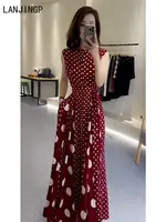 Vêtements pour femmes, été 2021, haut de gamme, pause café, paramètres formels français, robe rouge à pois pour femmes 3