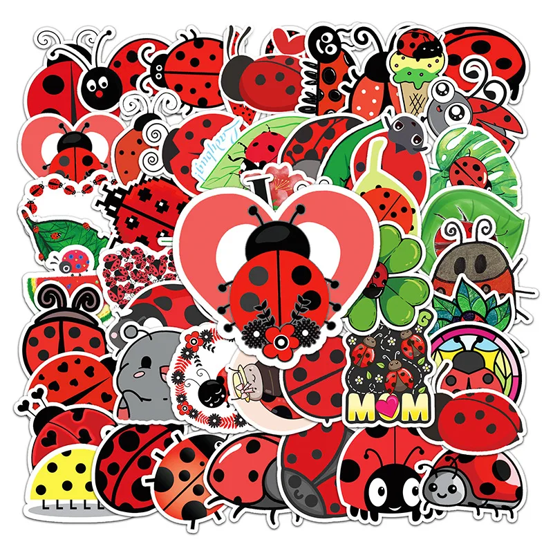 

10/30/50PCS Fashion Cartoon Seven-Star Ladybug Sticker Notebook Helmet Cup Refrigerator DIY Waterproof Graffiti StickerWholesale