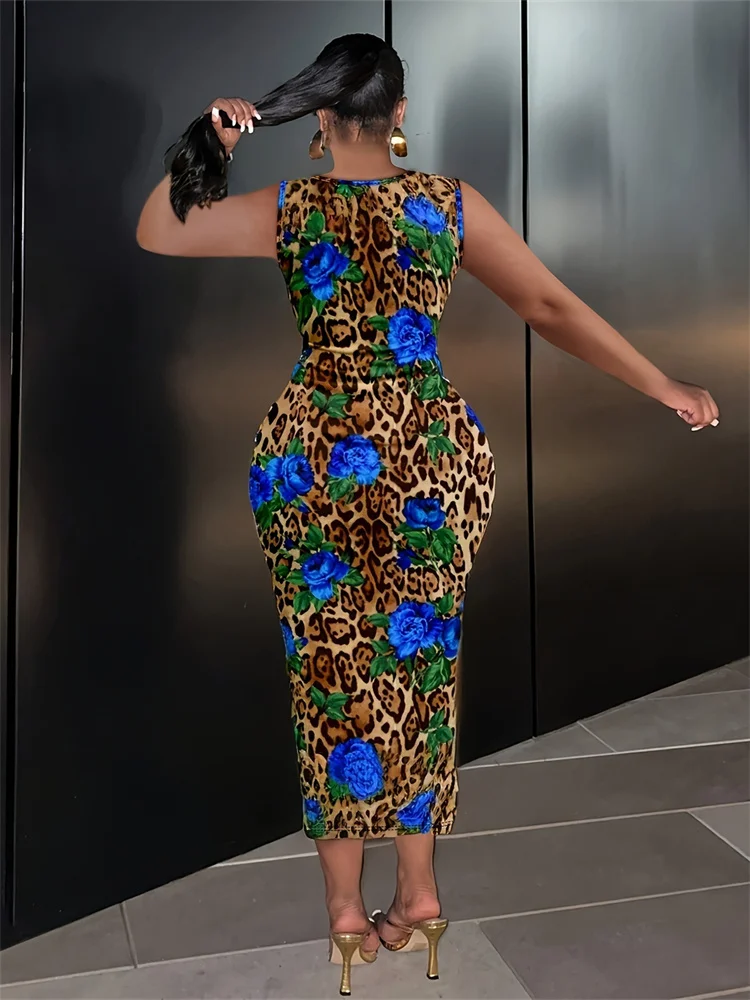 Wmstar Plus Size Dresses for Women Wholesale Print Bodycon Sleeveless Maxi Long Dress Birthday Outfits Dropshopping New Summer