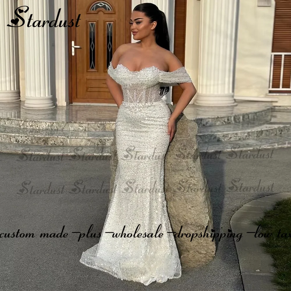 Stardust Attractive Mermaid Celebrity Dresses Beading Pleat Tulle Saudi Arabric Prom Gown Vestidos De Festa Plus Customized 5