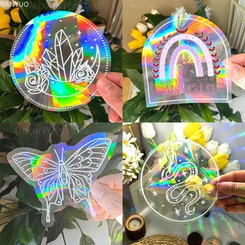 Sun Catcher PVC auto-adhésif verre fenêtre autocollants chat papillon énergie Suncatcher papier peint arc-en-ciel prismes autocollant lumière du soleil décalcomanies 1