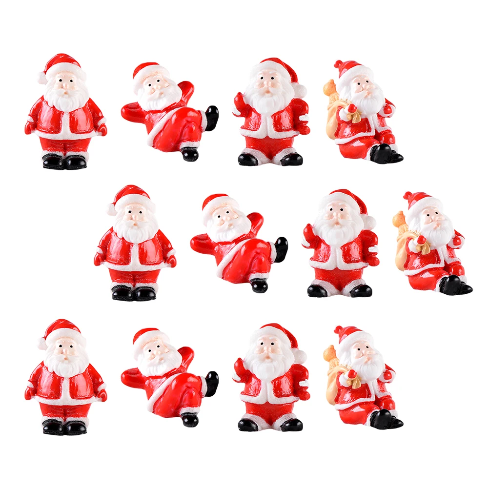 

12 Pcs Mini Figurine Santa Claus Ornament Christmas Miniatures Ornaments Craft Party Supplies Resin Child Mini Craft Decor
