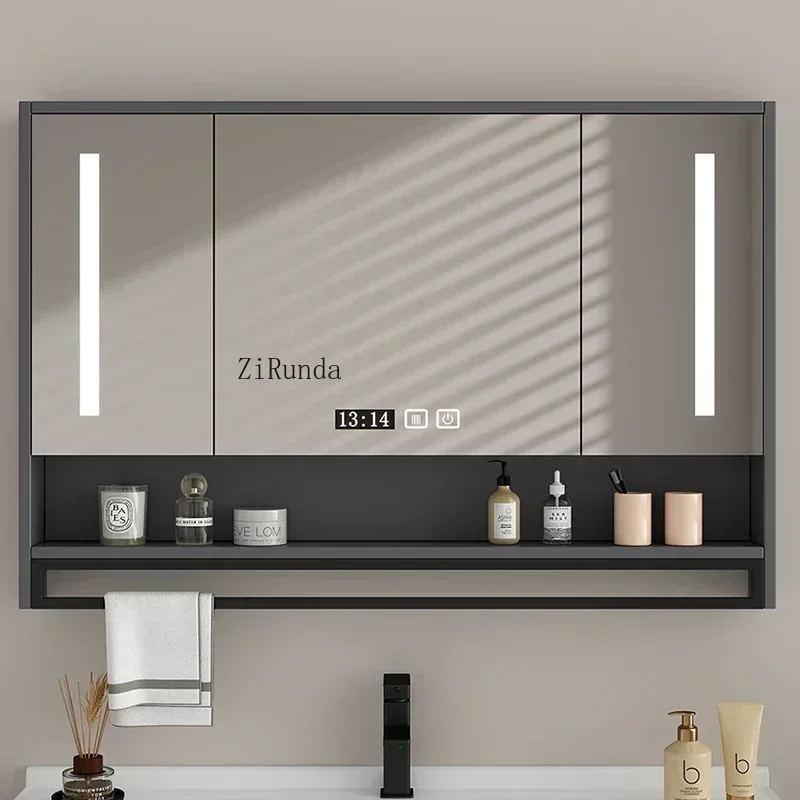 Nordic Smart Bathroom Mirror Cabinet Wall Mounted Anti-fog Mirror Cabinet Backlight Storage Shelf Simple Home Furniture FYBC