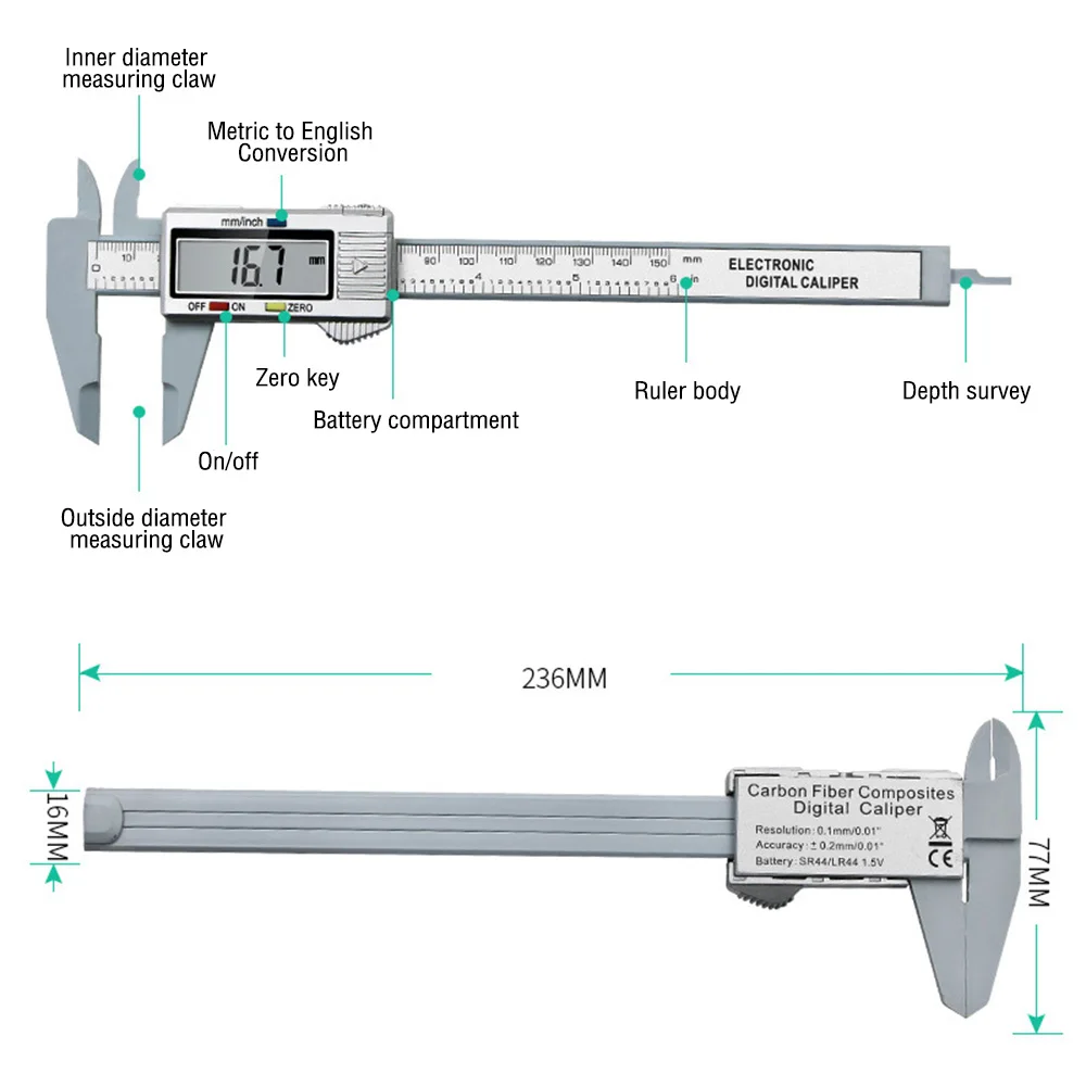 Description Picture 6 of item0-150mm Digital Pachometer Professional Vernier Caliber Measuring Tools Woodworking Thickness Gauge Depth Electronic Ruler
