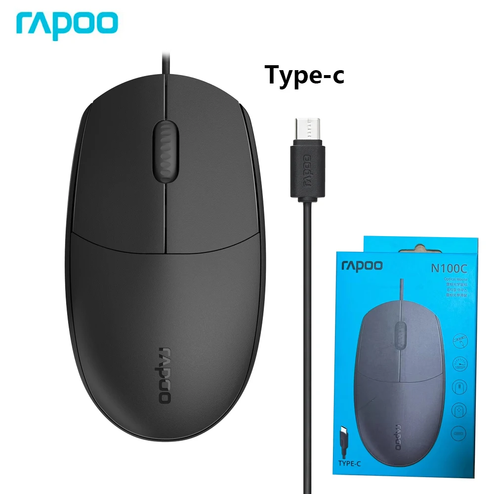Mouse Cablato Originale Rapoo N100C Type-C Per Telefoni Cellulari, Tablet, Laptop, Per Samsung Apple Xiaomi Huawei Mac Office Mouse