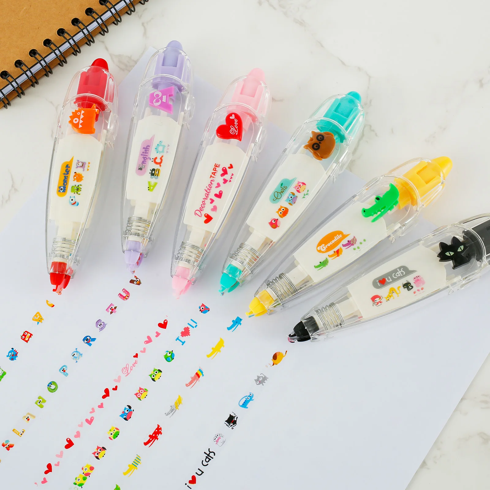 

6 шт., декоративная Корректирующая лента с милыми узорами