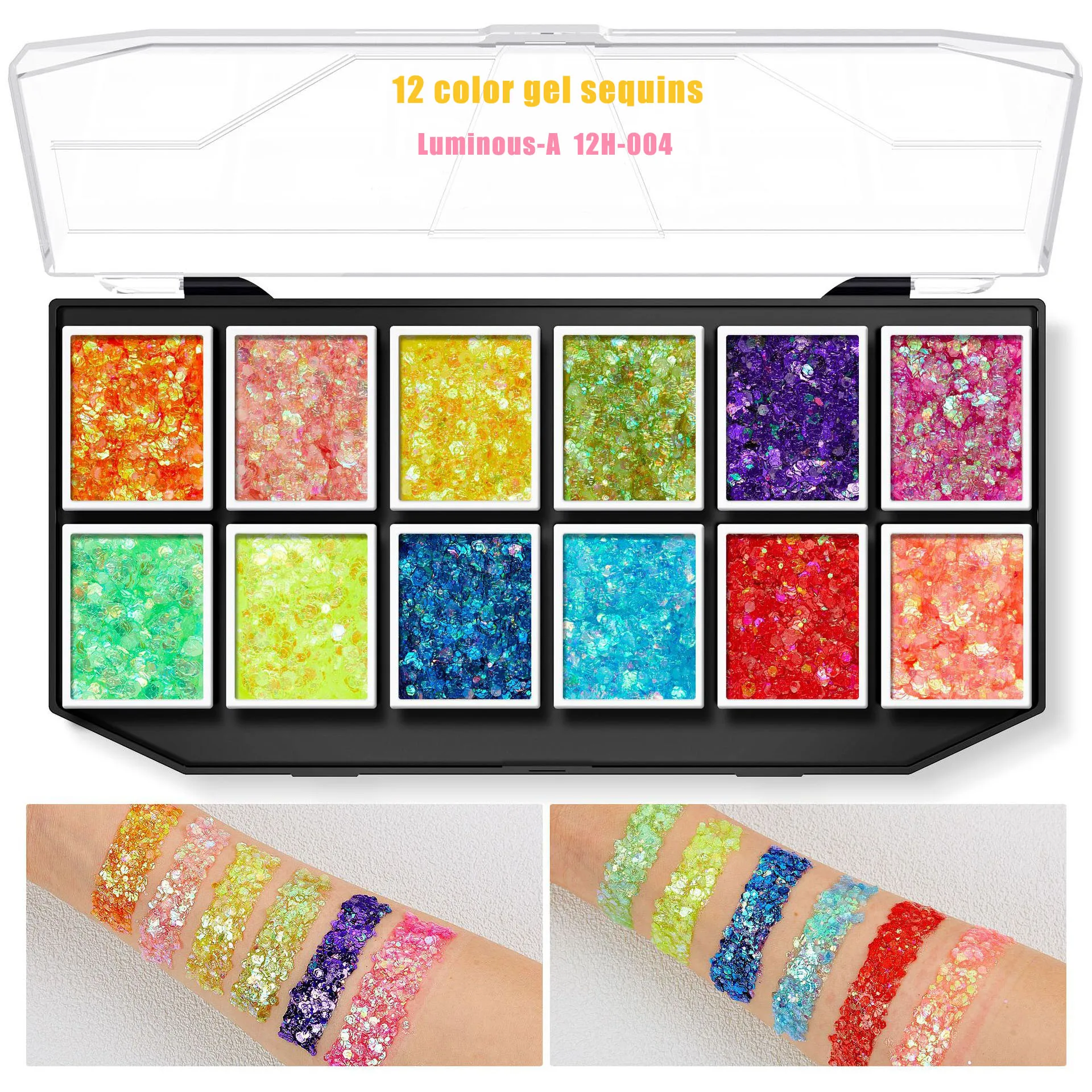 24 Colors Chunky Glitter Face Body Gel Sequin Eyeshadow Palette Lips Nails Hairs Makeup Shimmer Body Glitter Primer Gel 6