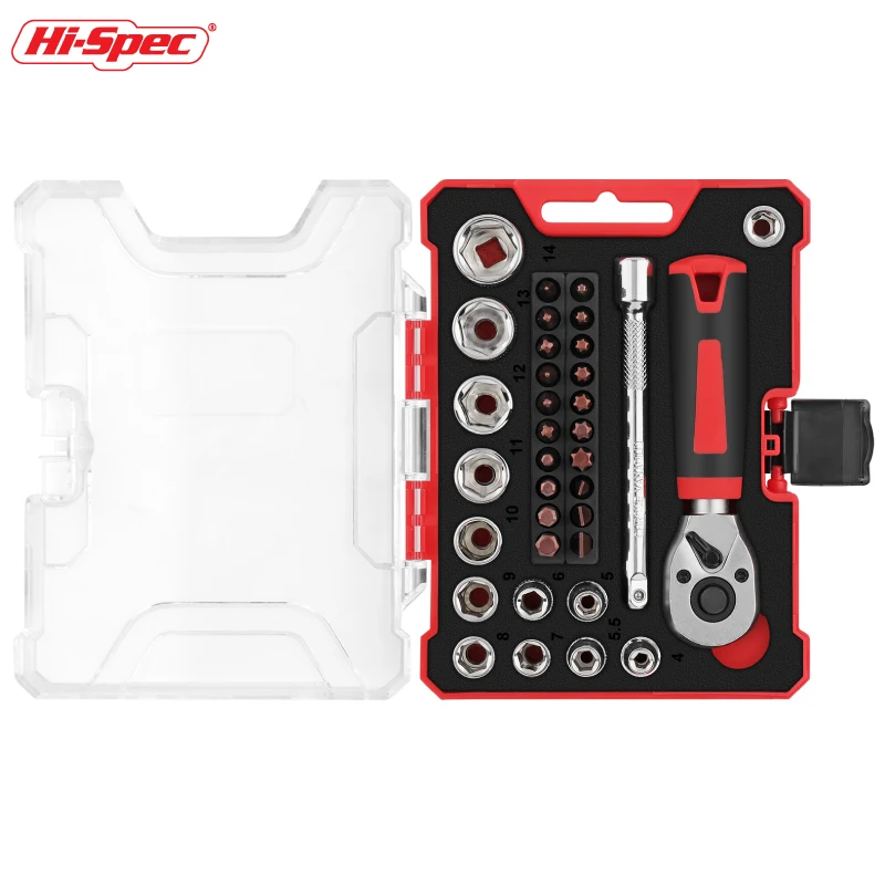 Hi-Spec 1/4 3/8'' Ratschen-Steckschlüsselsatz Drehmomentschlüssel CRV Handwerkzeug-Steckschlüsselsatz Schraubendreher-Bit-Set für die Reparatur von Automobilen und Häusern – Detail 14