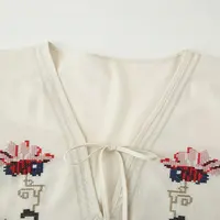 Summer 2025 New Women's Loose Design Sense Flower Embroidery Long Dr Mid-Length A-Line Skirt Sle V-Neline Long Sve - Image 3