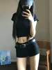 Women’s Y2K Low Waist Denim Shorts: Ripped Black Micro Shorts, Figure Hugging Stretch Fabric, American Baddie Summer Hot Pants