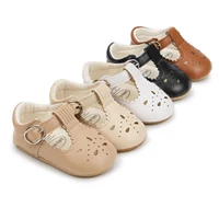 Citgeett Summer Infant Baby Girls Cute Solid Color Hollow-Out Soft Sole PU Leather Flats Shoes First Walkers Non-Slip Shoes 6