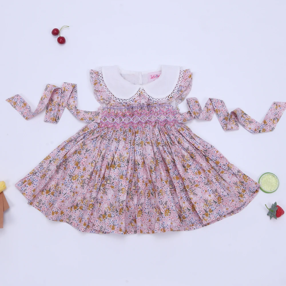 

1-8T Baby Girl Clothes Mother Kids With Smocked Floral Children Summer 2023 Kids Wednesday Free Shipping Dresses Skirts