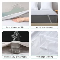 1pc Soft Lightweight Thin Mattress Cover with Elastic Bands, Waterproof Terry Cloth Fitted Sheet, Grey/White 4