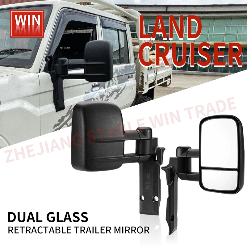

New Pair Extendable Towing Mirrors Manual Folding For Toyota Land Cruiser 70 75 76 78 79 Series 1984-2022 With Turn Signal Light